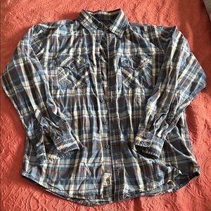 Timberland Casual Blue and Tan Plaid Button Up